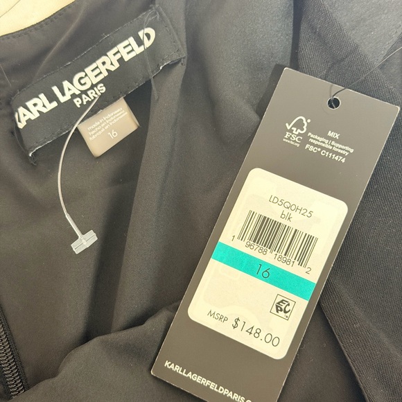 NWT Karl Lagerfeld Paris Black Midi Dress Rope Belt Size 16 - Picture 8 of 9